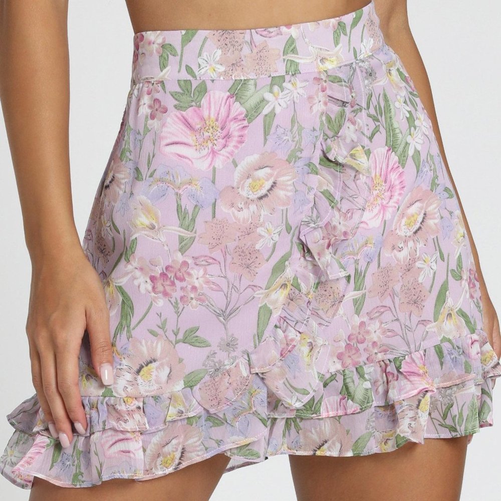 Showpo Lilac Floral Mini Skirt